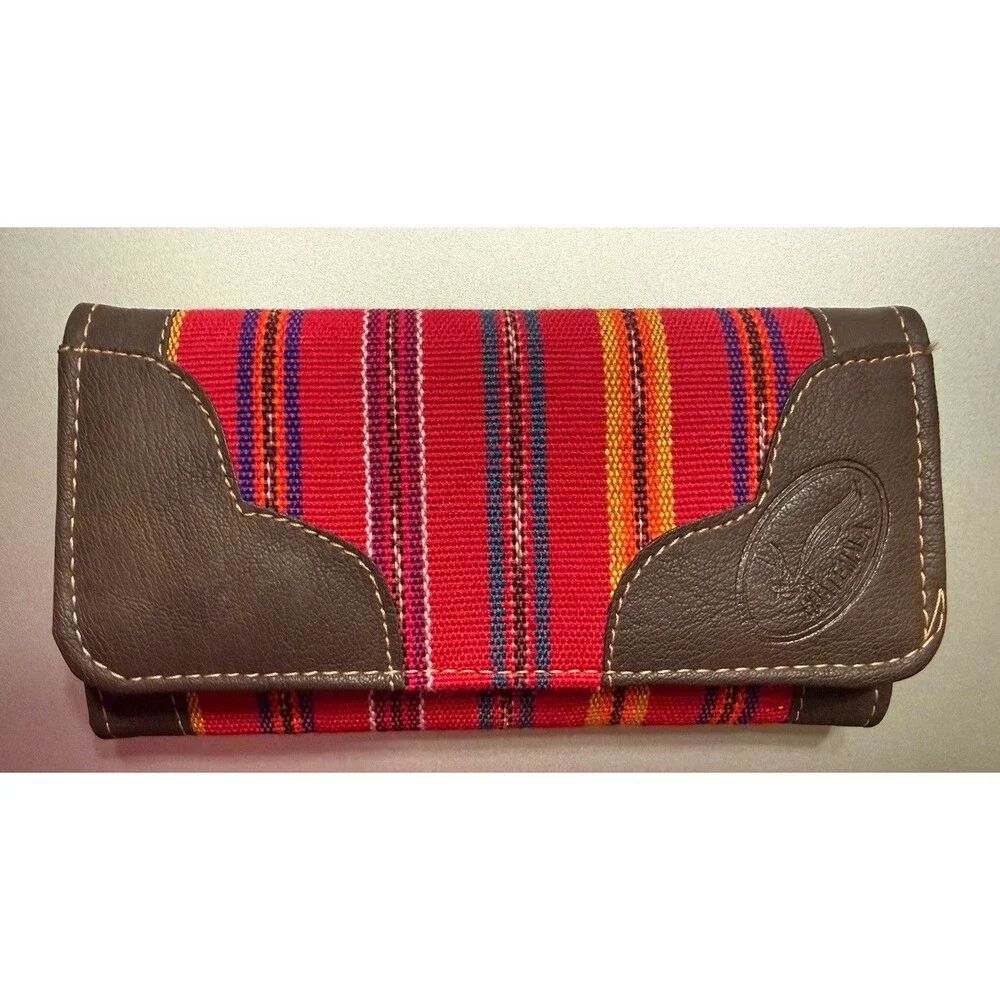 NEW Guatemalan Huipil Wallet Handcrafted Brown Leather Embroidered Multicolor